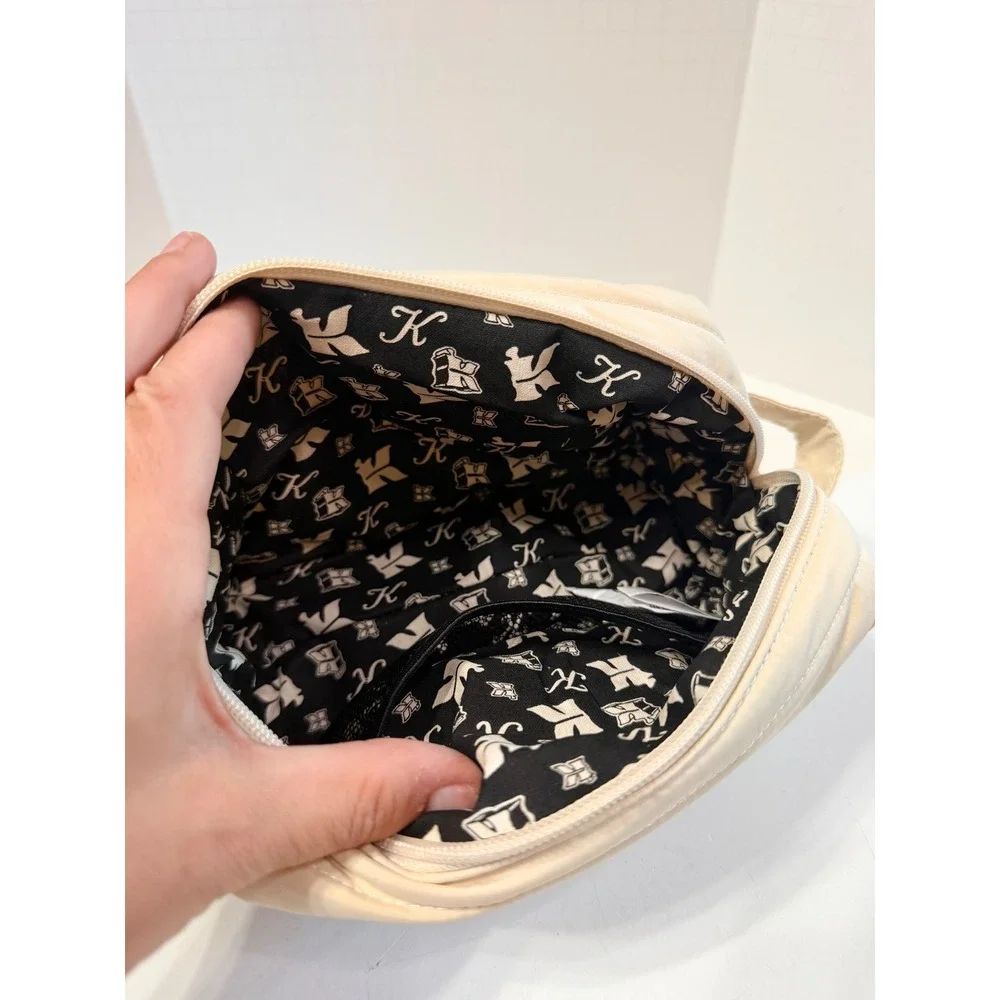 Kiehls Since 1851 Quilted Puffer Cosmetic Bag Cream Toiletry Case Monogram Liner